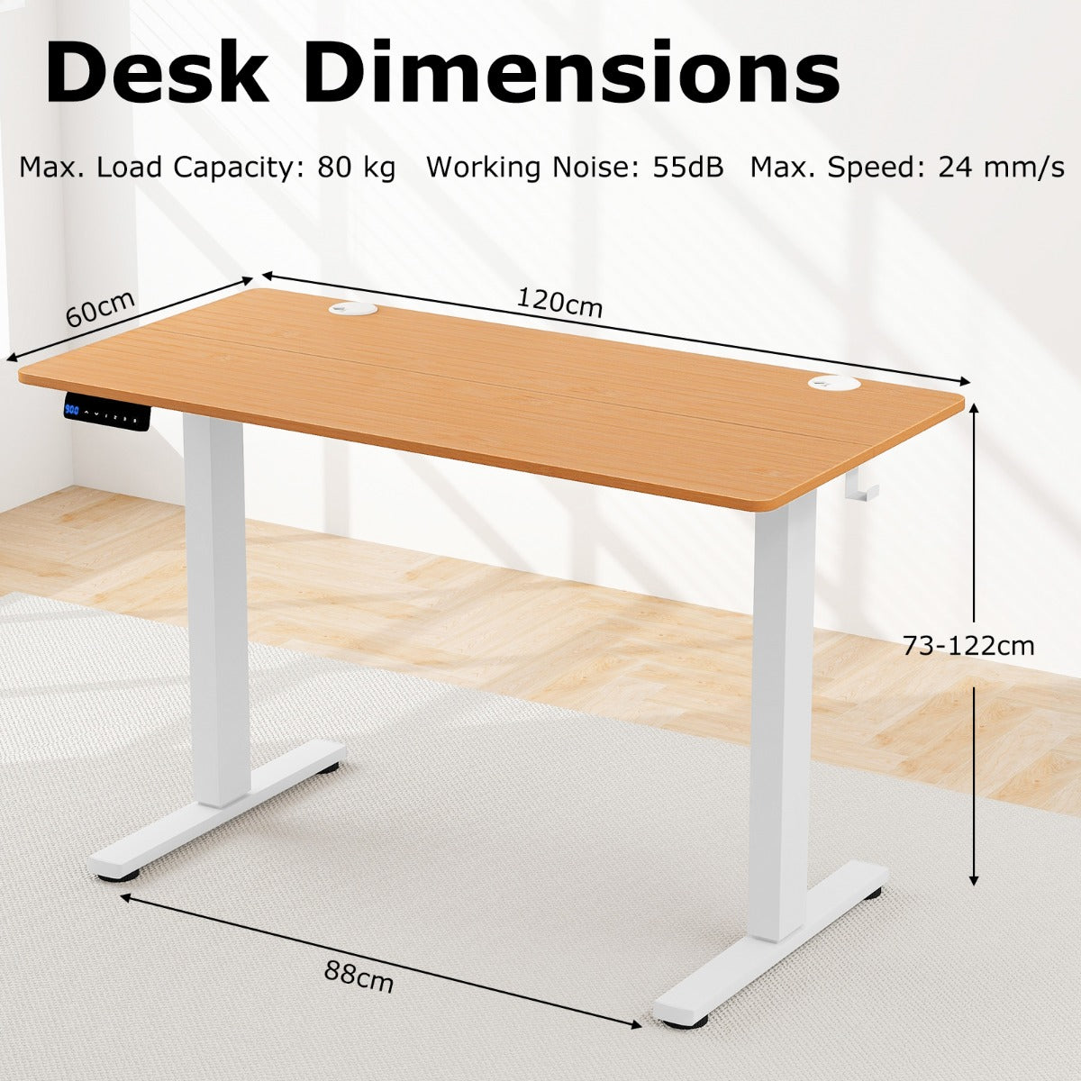 LIVSK Elektrisch Zittafel Bureau 120 x 60 x 73-122 cm - Ergonomisch - Verstelbaar - Geheugenfunctie - Kabelmanagement - Wit