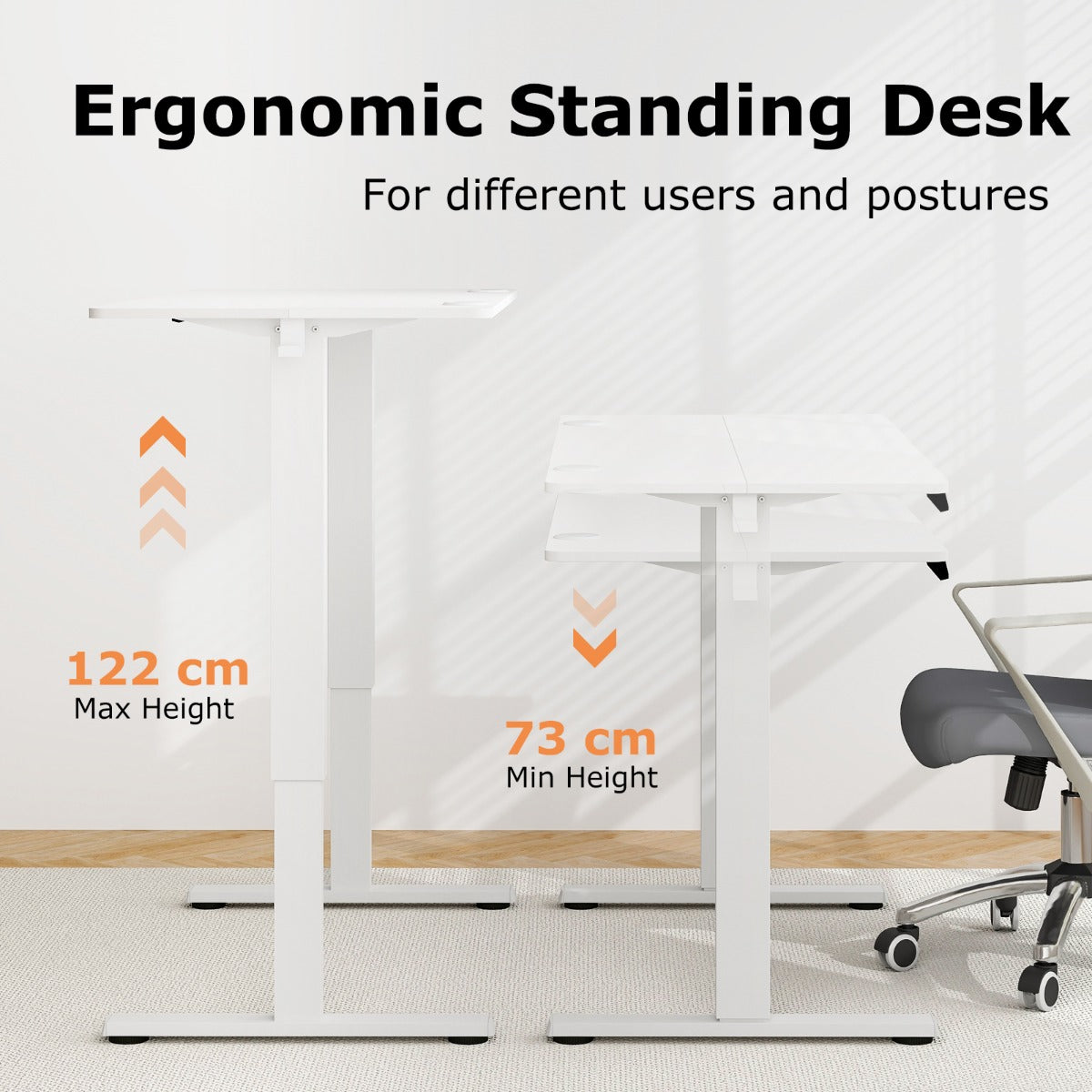 LIVSK Elektrisch Sta-Bureau - Ergonomisch met Hoogtebereik 73-122 cm - Geheugenfunctie - Kabelmanagement - Wit