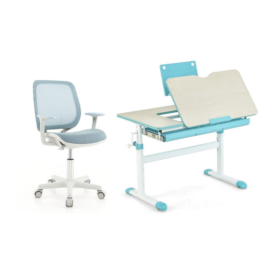 Livsk costway in hoogte verstelbaar kinderbureau draaibare kinderstoel set bureau bureaustoel blauw