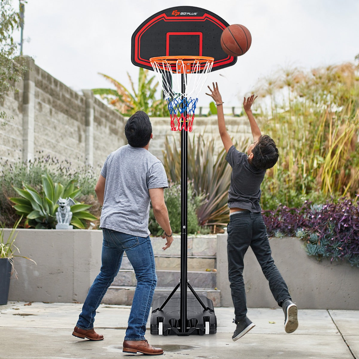 LIVSK Verstelbare Basketbalring voor Kinderen - Weerbestendig - Hoogwaardige Materialen - Draagbaar - 155-210 cm - Zwart & Rood