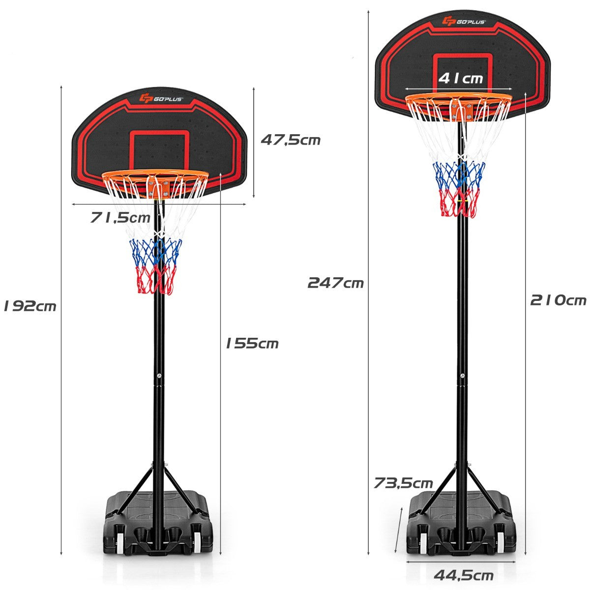 LIVSK Verstelbare Basketbalring voor Kinderen - Weerbestendig - Hoogwaardige Materialen - Draagbaar - 155-210 cm - Zwart & Rood