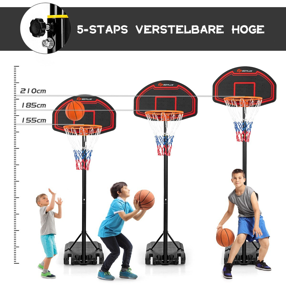 LIVSK Verstelbare Basketbalring voor Kinderen - Weerbestendig - Hoogwaardige Materialen - Draagbaar - 155-210 cm - Zwart & Rood
