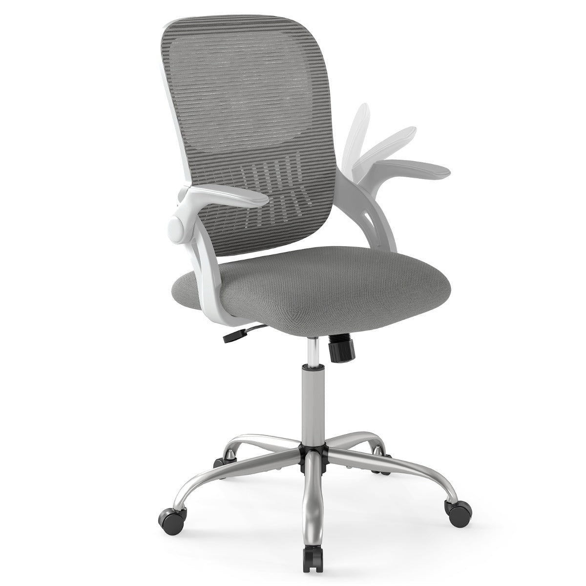 Livsk costway in hoogte verstelbare bureaustoel ademende mesh stoel met opklapbare armleuningen en ergonomische rugleuning