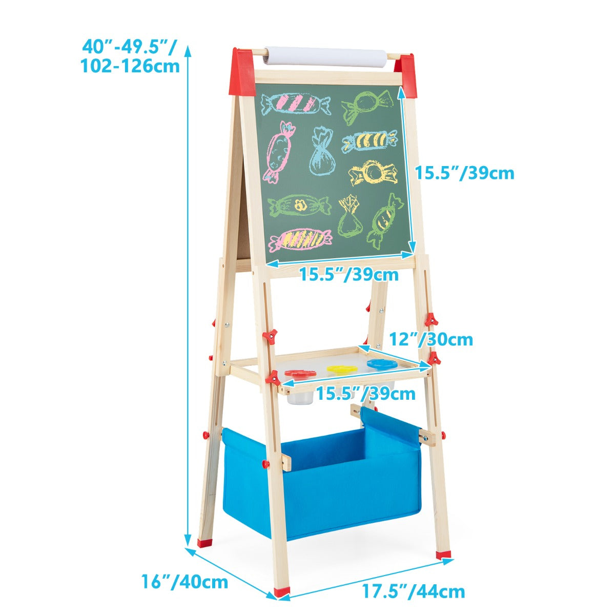 LIVSK 3-in-1 Houten Kinderezel - Verstelbaar van 102 tot 126 cm - Inclusief 60 Accessoires - Creatief Speelgoed - Naturel + Blauw