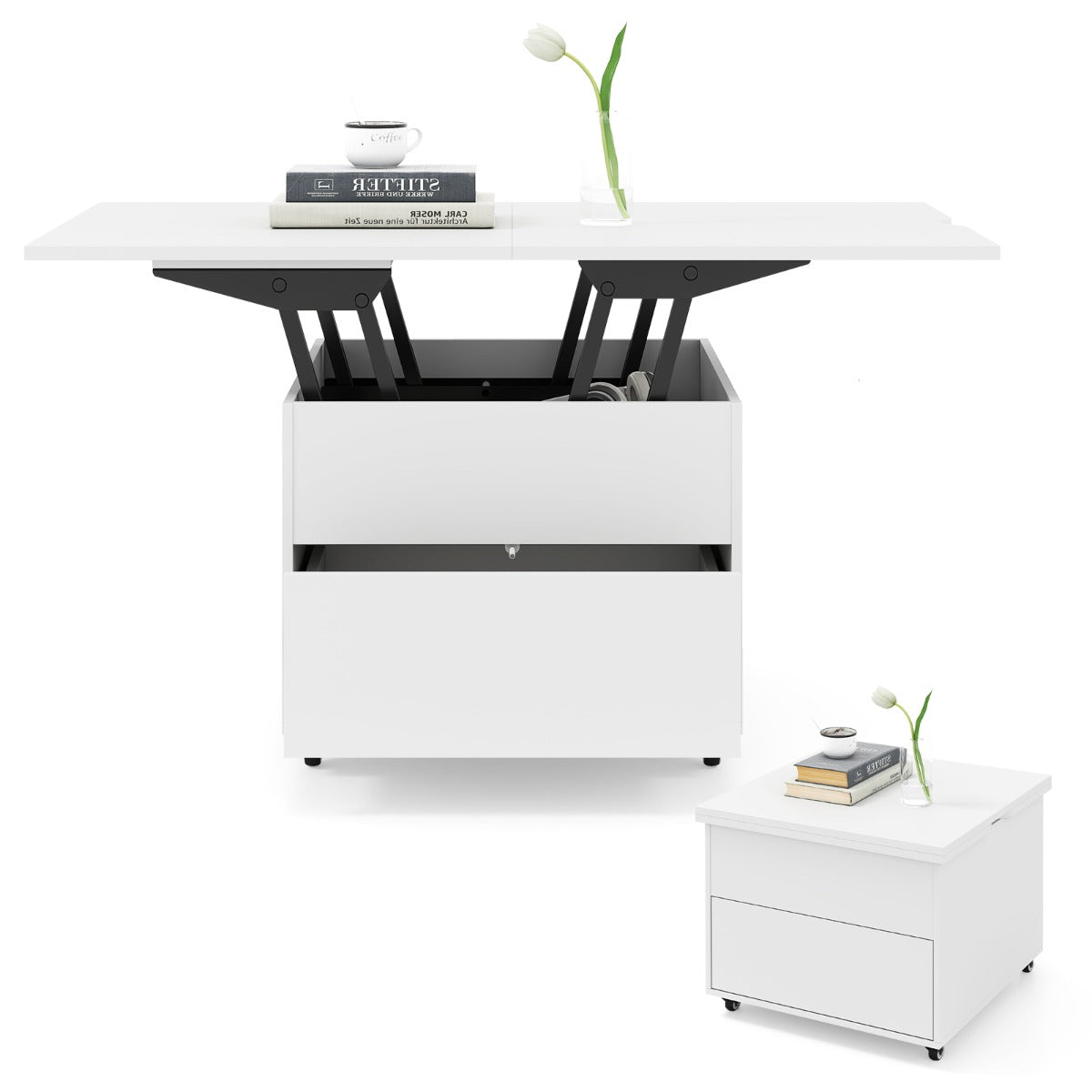 Livsk costway in hoogte verstelbare salontafel 3 in 1 opvouwbare eettafel moderne uitschuifbare salontafel