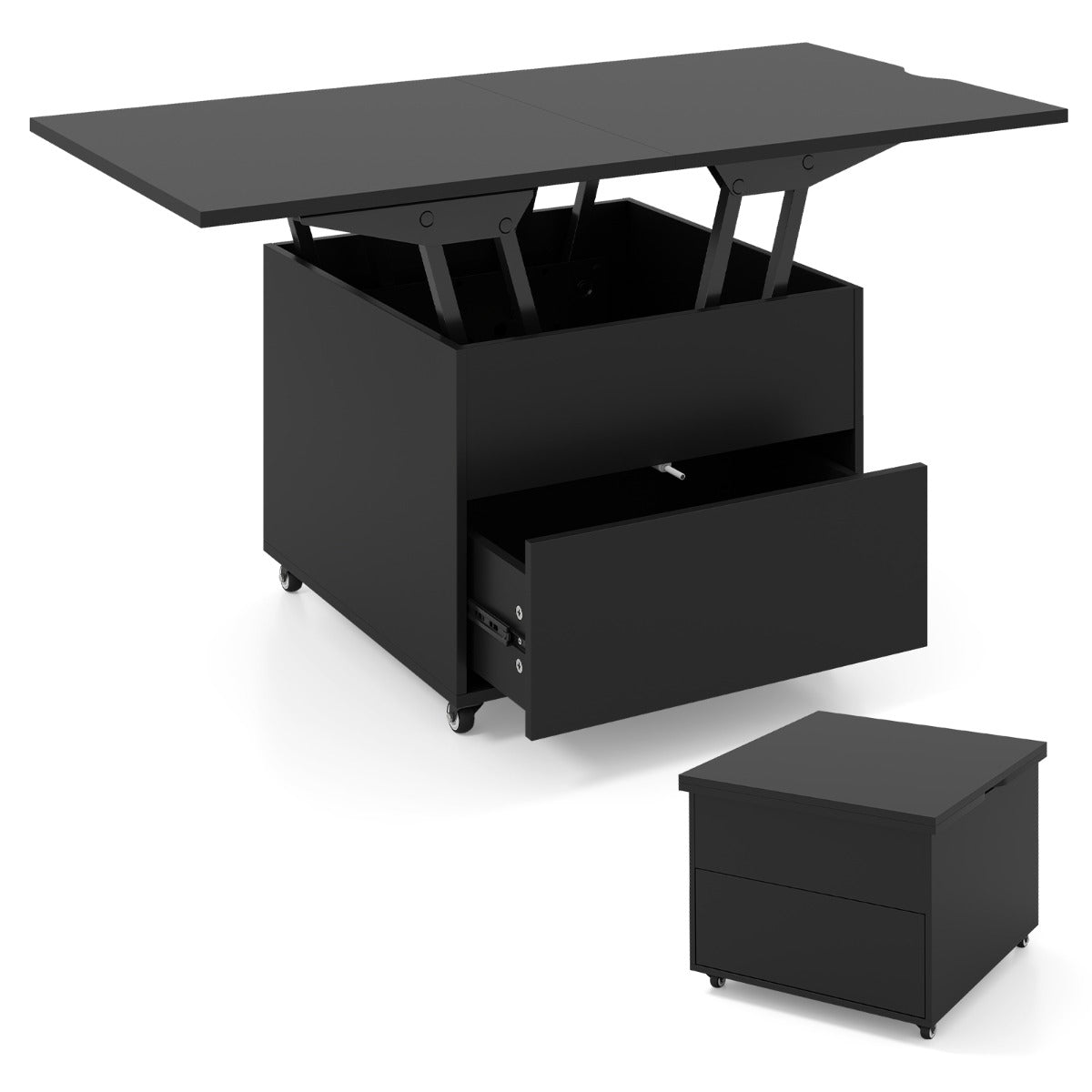 Livsk costway in hoogte verstelbare salontafel 3 in 1 opvouwbare eettafel moderne uitschuifbare salontafel zwart