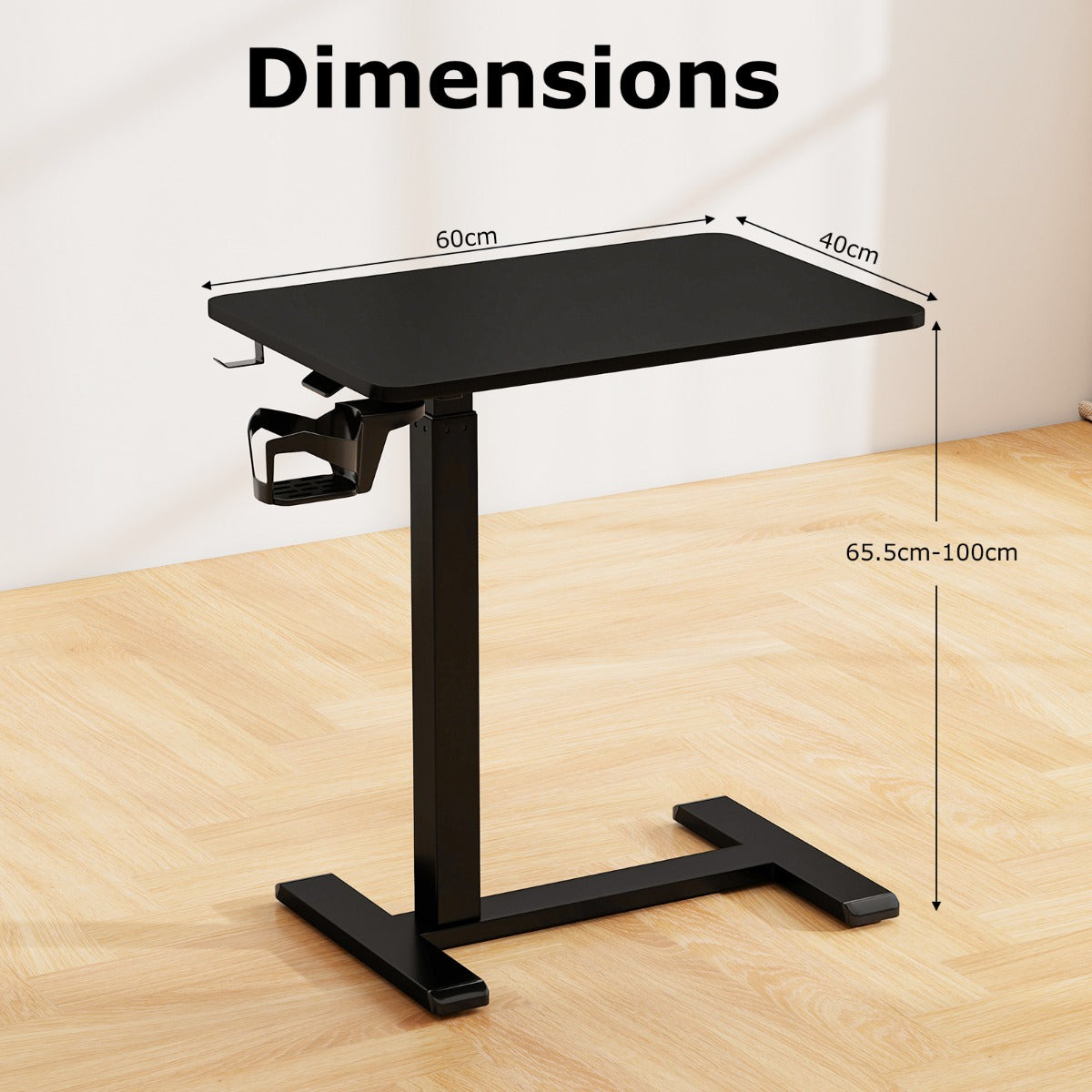 LIVSK In hoogte verstelbare bijzettafel - Draaibare bekerhouder - Multifunctionele haken - Tot 40 kg - 60 x 40 x 65,5 cm -