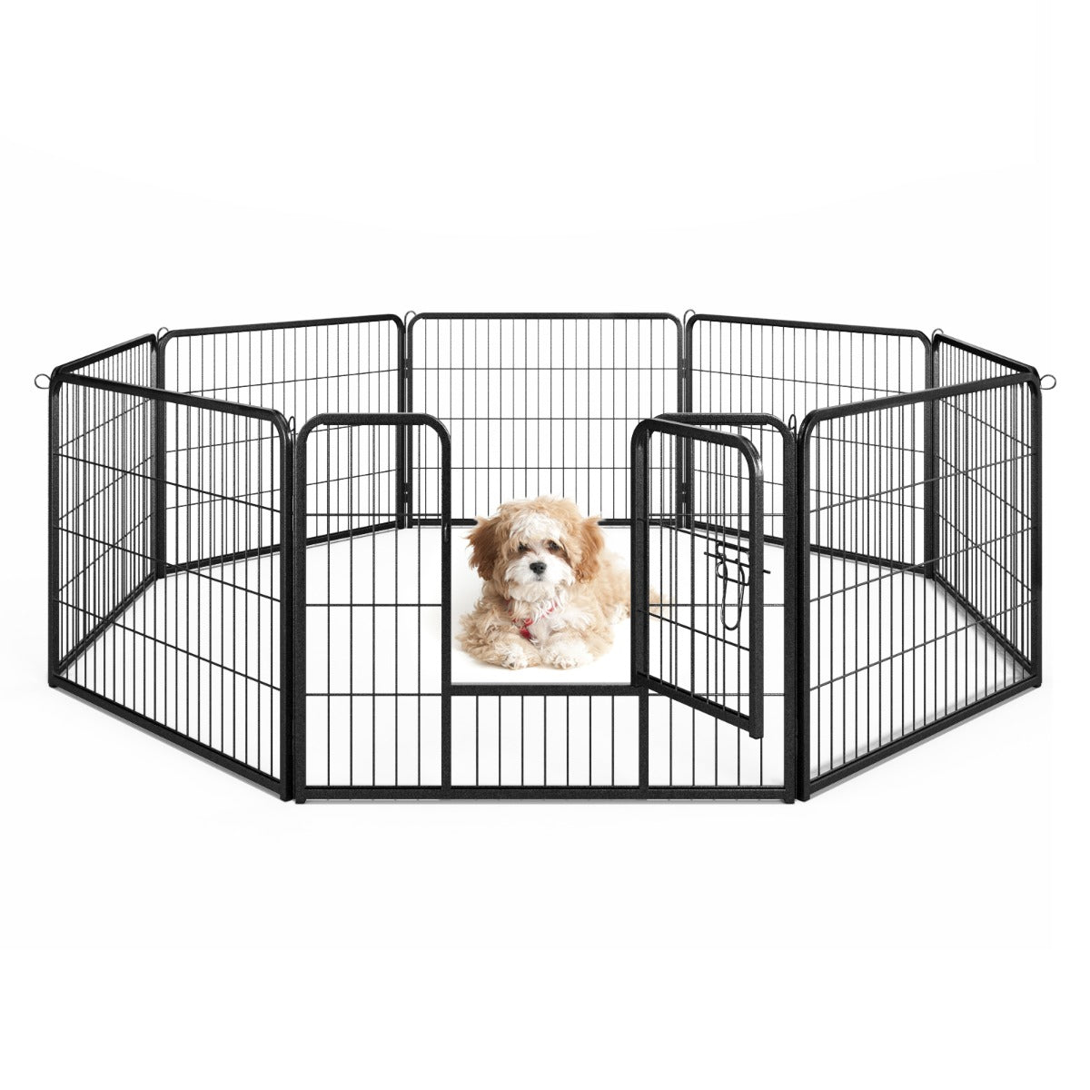 LIVSK Opvouwbare Hondenren - 8 Panelen van 79 x 60 cm - Robuust Metaal - 3 Hoogtes - Geschikt voor Binnen en Buiten - Zwart