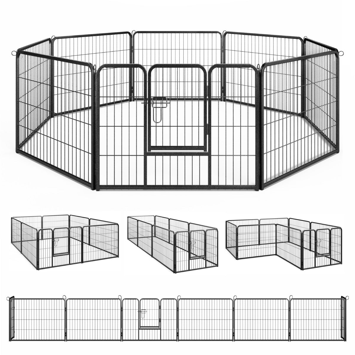 LIVSK Opvouwbare Hondenren - 8 Panelen van 79 x 60 cm - Robuust Metaal - 3 Hoogtes - Geschikt voor Binnen en Buiten - Zwart