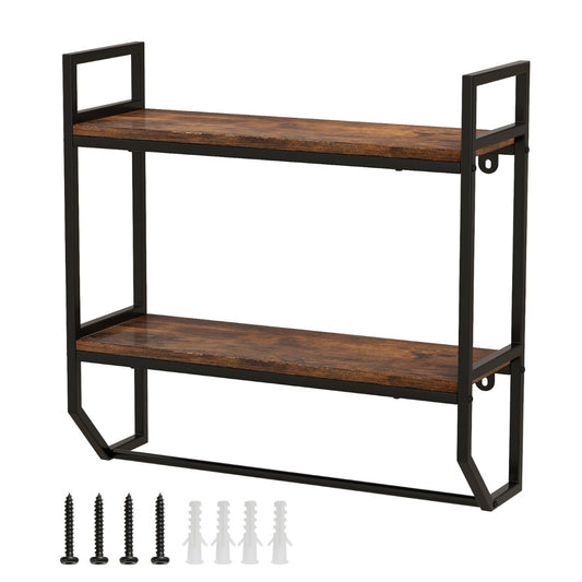 Livsk costway industrieel houten wandrek zwevend rek met stang rek met metalen frame ideaal voor woonkamer keuken en badkamer