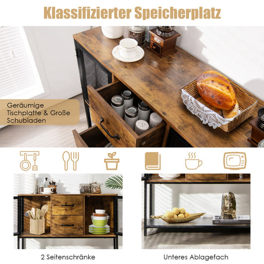 LIVSK Industrieel Bijzetkast - 2 Gaaskasten - 2 Lades - Duurzaam MDF en Staal - Antislip - 100 x 35 x 85 cm - Rustiek bruin +