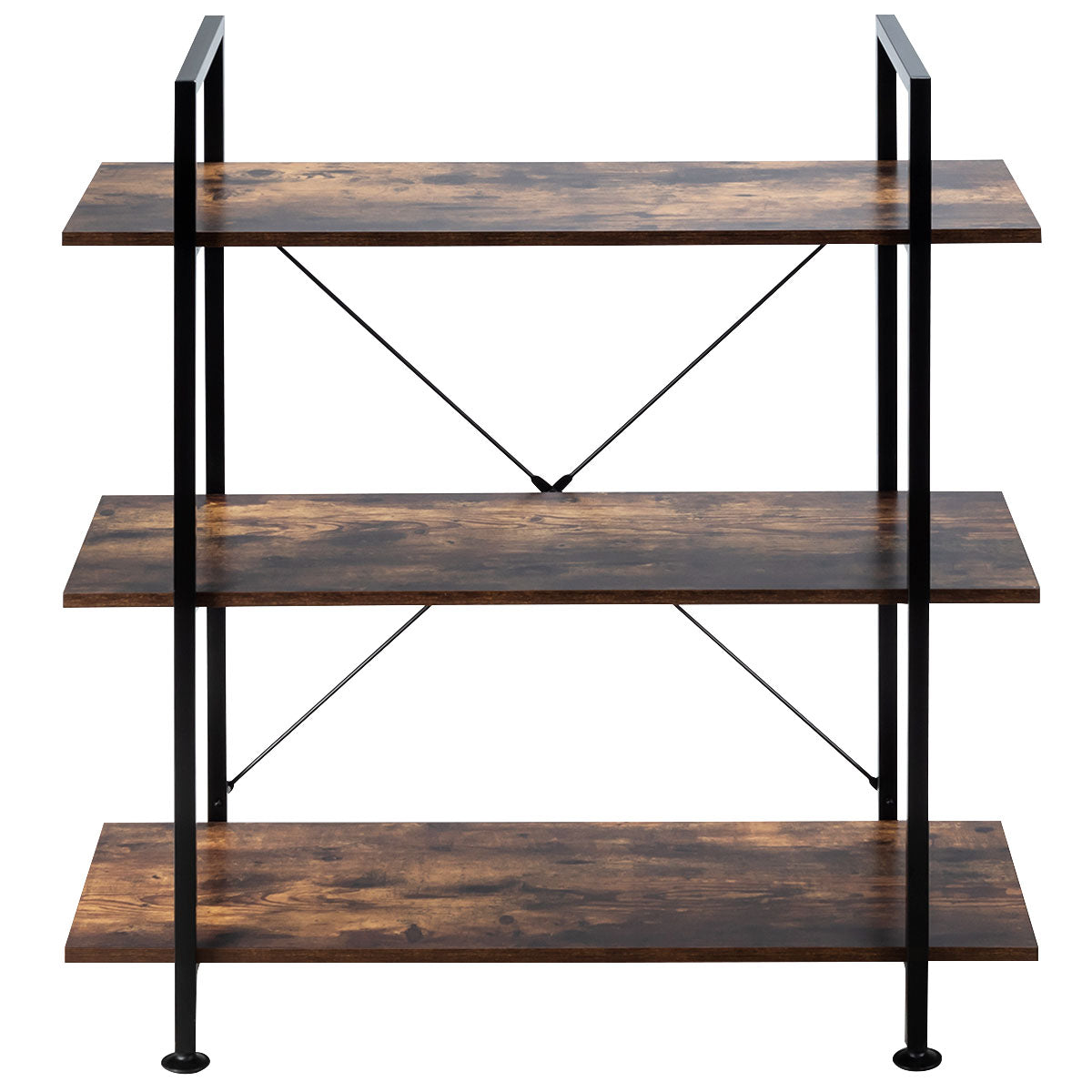 LIVSK Multifunctionele Boekenkast - 3 Niveaus - Duurzaam Spaanplaat en IJzer - Retro Design - Tot 10 kg per plank - Zoals
