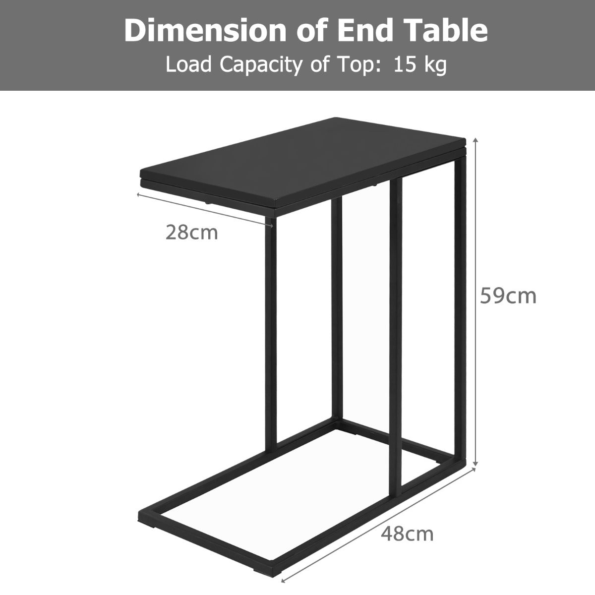 Livsk costway industriele bijzettafel nachtkastje zwart hout laptop tafel nachtkastje metalen c vormig frame en rechthoekig mdf tafelblad 2