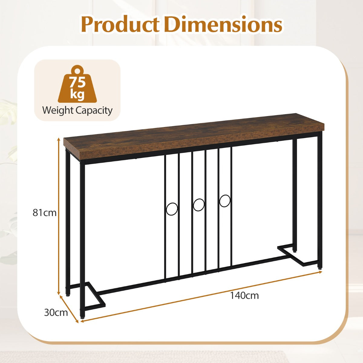 Livsk costway industriele console tafel 140 cm smalle gang console tafel 2