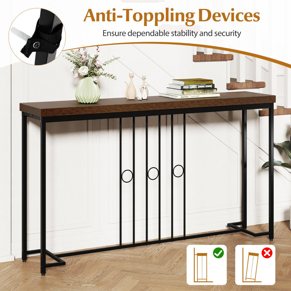 Livsk costway industriele console tafel 140 cm smalle gang console tafel 5