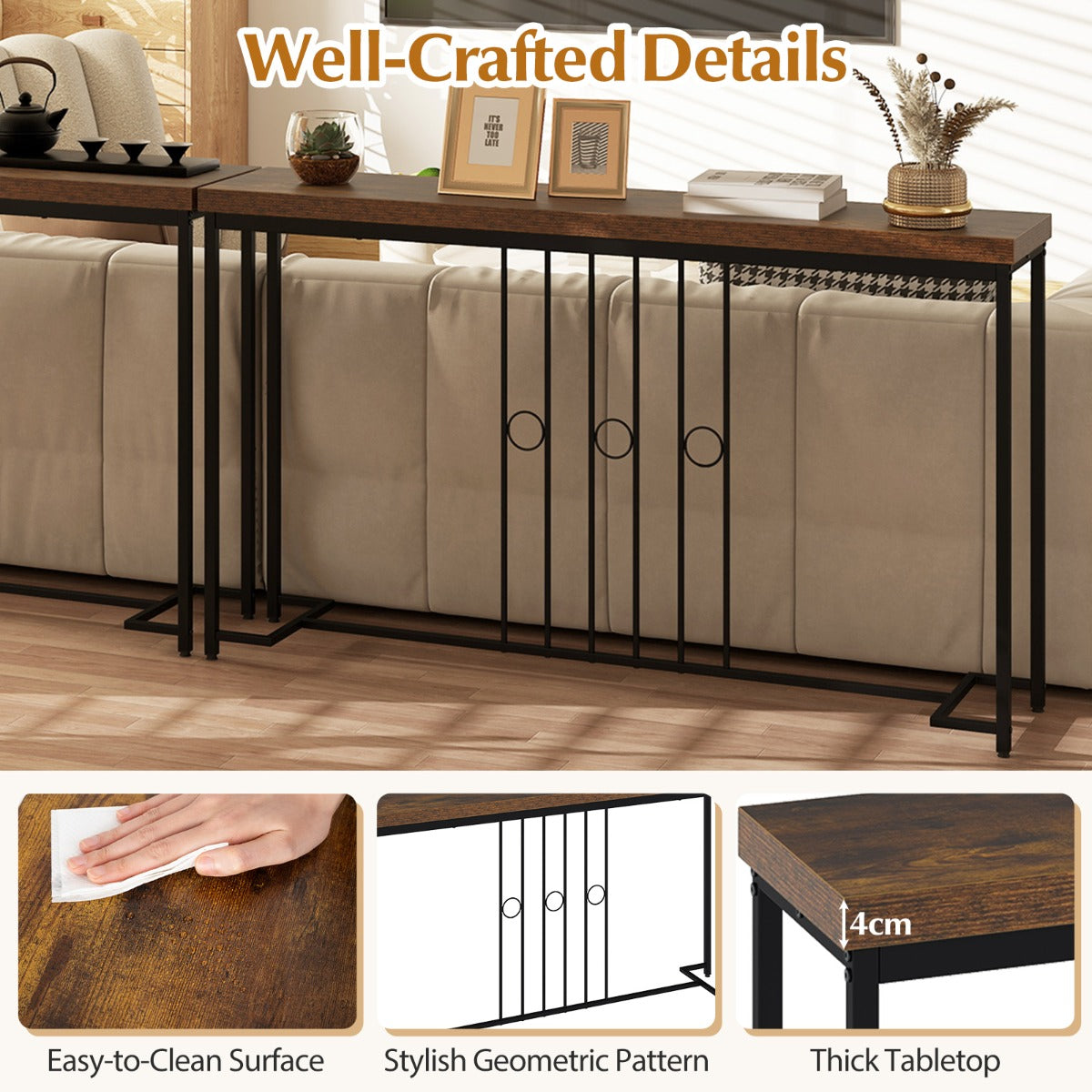 Livsk costway industriele console tafel 140 cm smalle gang console tafel 6