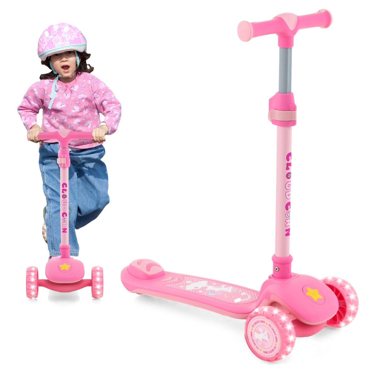 LIVSK Inklapbare Kinderstep - Verstelbaar Stuur 63-83 cm - LED Wielen - Veilig Breed Dek - Voor Kinderen 3-5 jaar - Wit / Blauw /