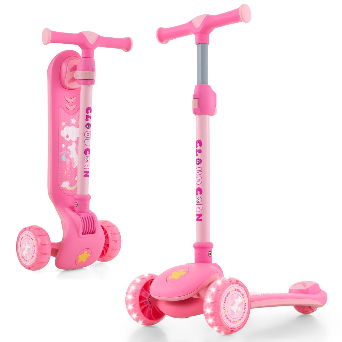 LIVSK Inklapbare Kinderstep - Verstelbaar Stuur 63-83 cm - LED Wielen - Veilig Breed Dek - Voor Kinderen 3-5 jaar - Wit / Blauw /