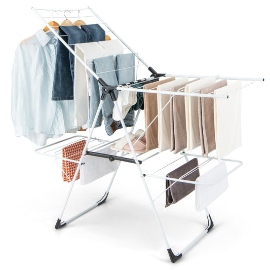 LIVSK Verstelbare Inklapbare Droogtrommel - 2 Niveaus - Golfvormige Stang - Sokclips - Tot 20 kg - Wit