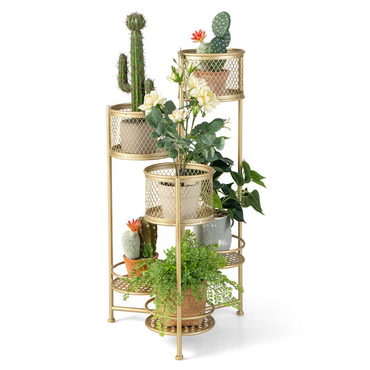 LIVSK Opvouwbare Plantenbak - 3 Plantenbakken en 3 Trays - Roestbestendig Metaal - Geen Montage - 41 x 39 x 82 cm - Goud