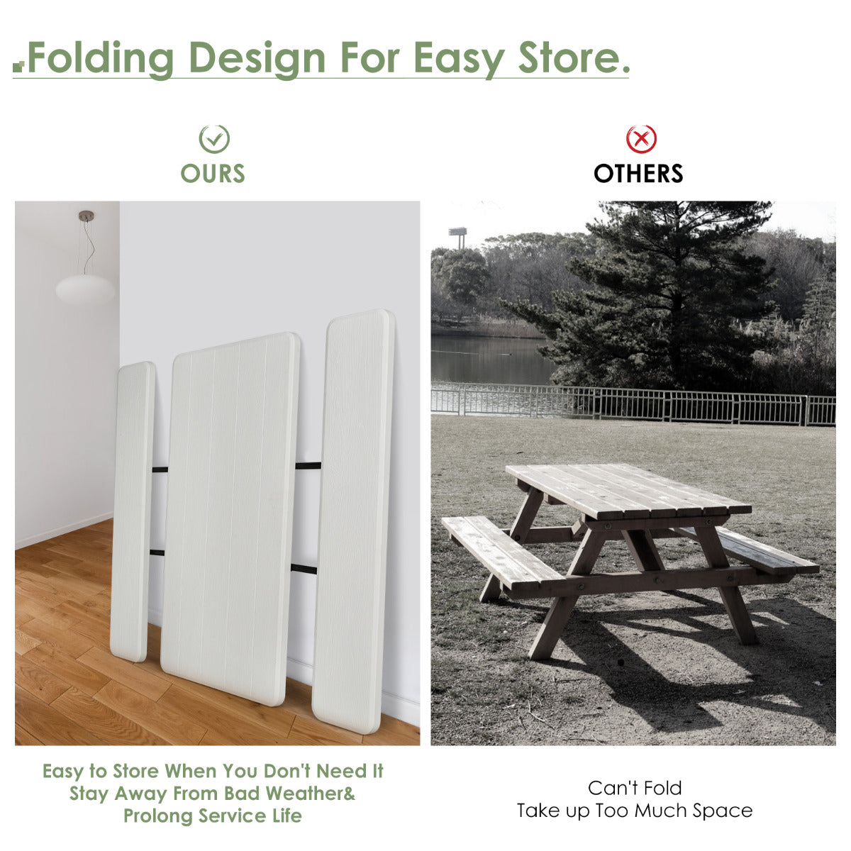 LIVSK Inklapbare Picknicktafel met Banken - Lichtgewicht en Waterdicht - Voor 4-6 Personen - Tot 150 kg - 136 x 69,5 x 44-72 cm -