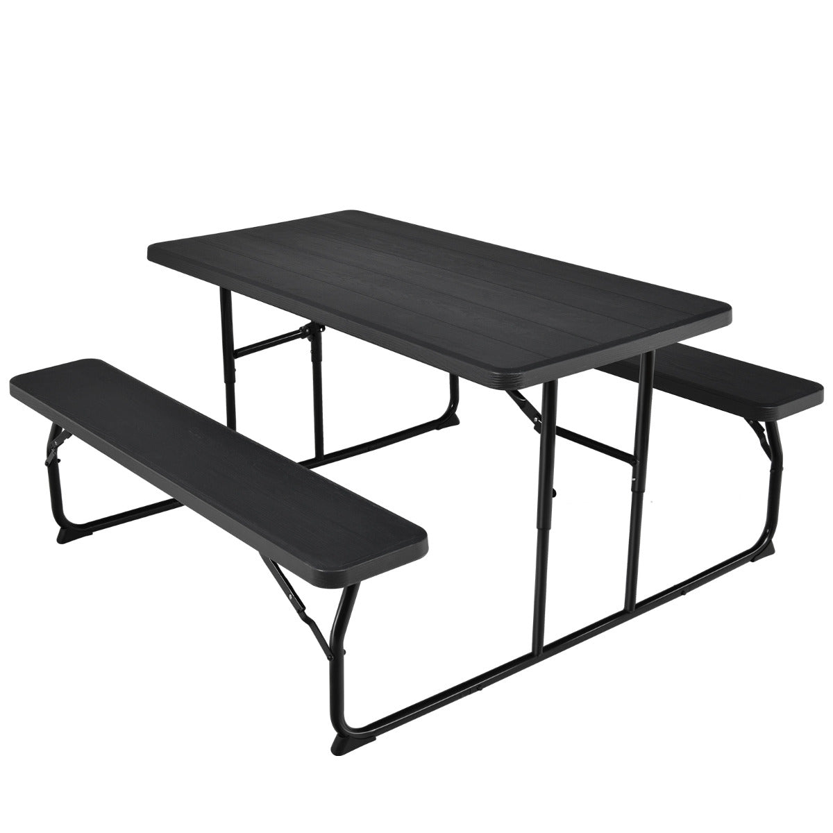 LIVSK Inklapbare Picknicktafel met Banken - Waterdicht en Weerbestendig - Voor 4-6 Personen - 136 x 70 cm - Zwart