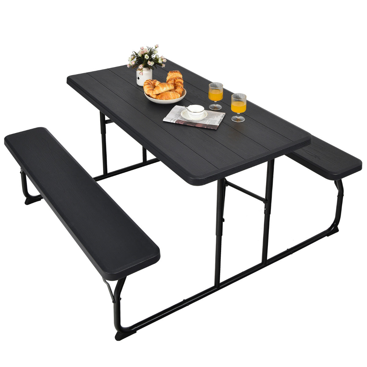 LIVSK Inklapbare Picknicktafel met Banken - Waterdicht en Weerbestendig - Voor 4-6 Personen - 136 x 70 cm - Zwart