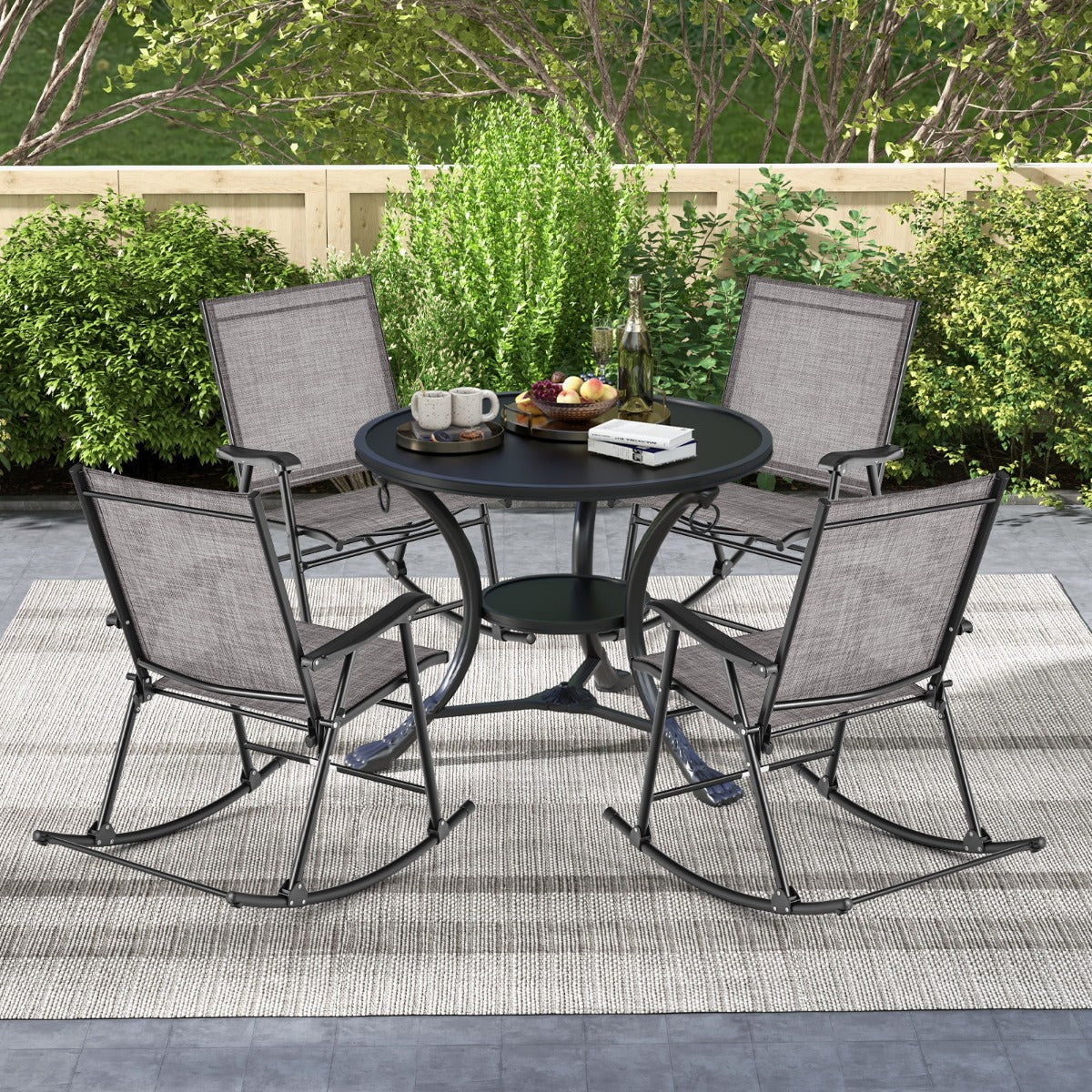 LIVSK Inklapbare Schommelstoelen Set van 2 - Ademend en Duurzaam - Robuust Metaal - Tot 150 kg - 82 x 64 x 91 cm - Zoals afgebeeld