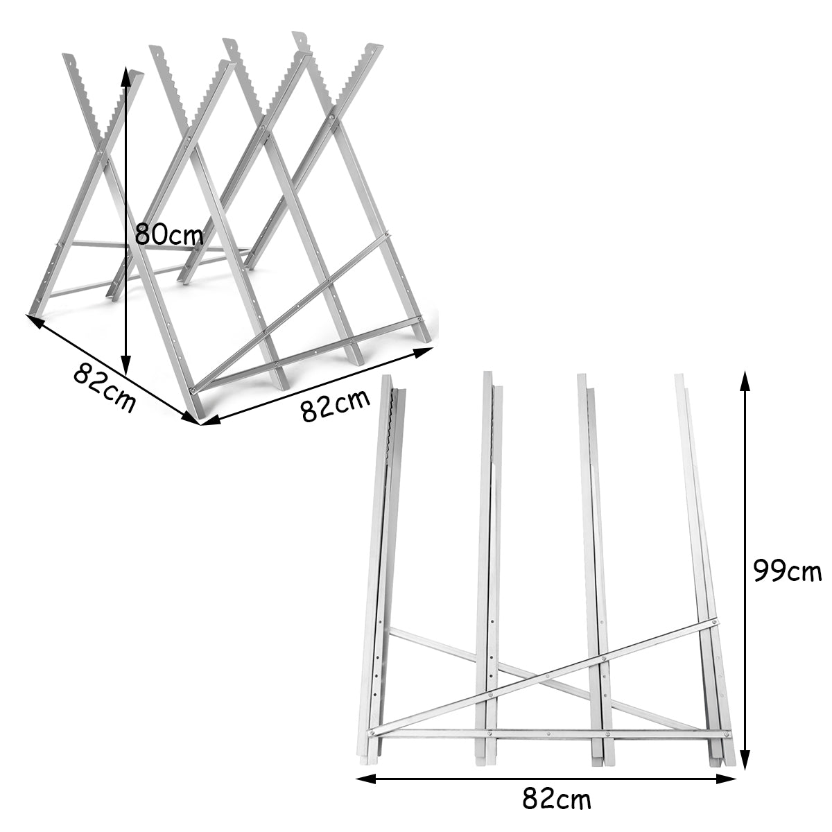 LIVSK Schraag met Gekartelde Zaagtanden - Opvouwbaar en Draagbaar - 100 kg Capaciteit - Stevige Stalen Constructie - 82 x 82 x 80