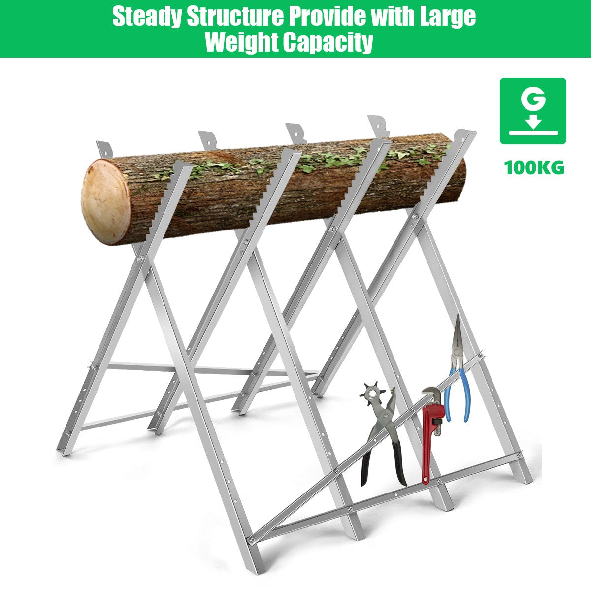 LIVSK Schraag met Gekartelde Zaagtanden - Opvouwbaar en Draagbaar - 100 kg Capaciteit - Stevige Stalen Constructie - 82 x 82 x 80