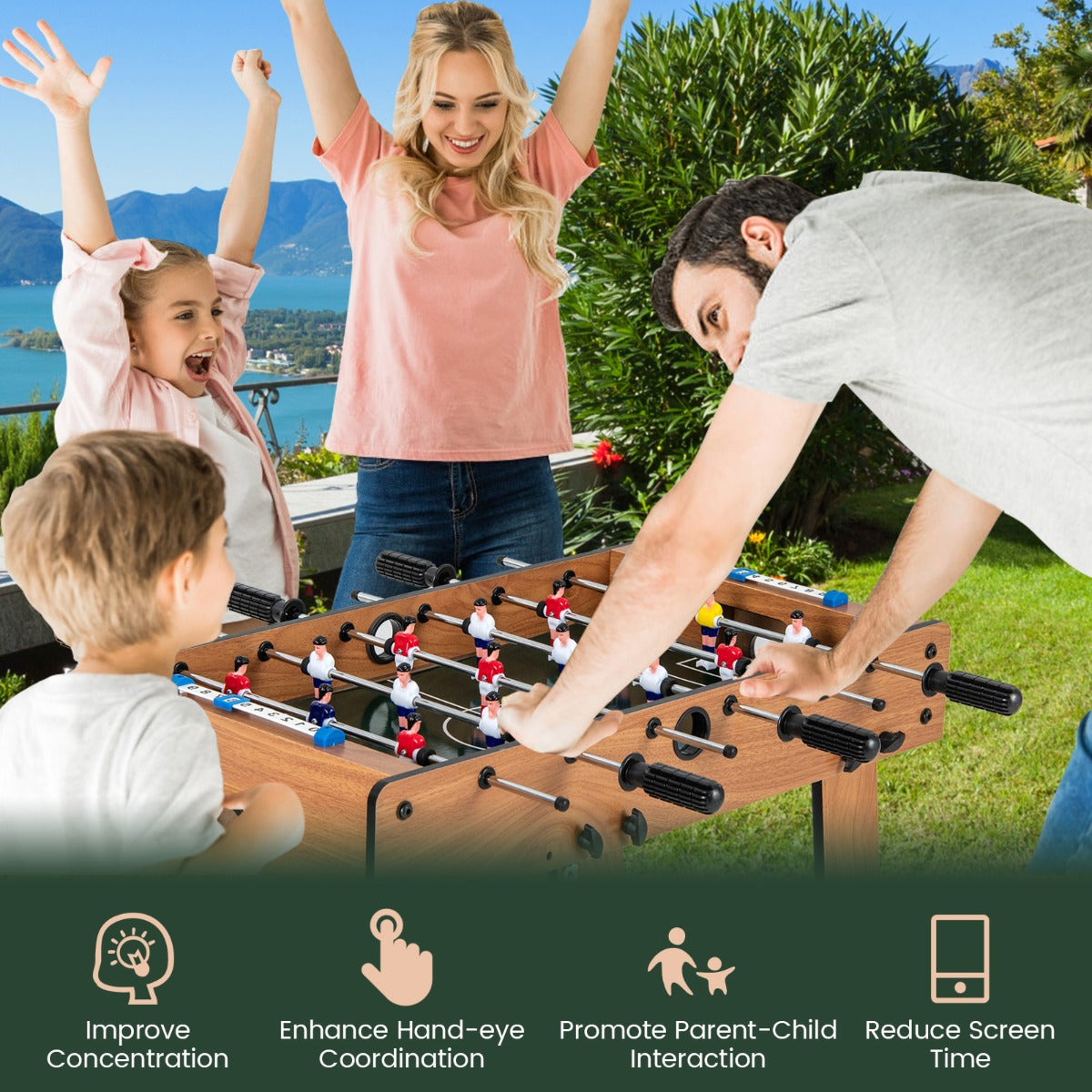 LIVSK Inklapbare Tafelvoetbaltafel - Compact Design - Duurzame Constructie - Ergonomische Handgreep - 69 x 60 x 71 cm - Natuur