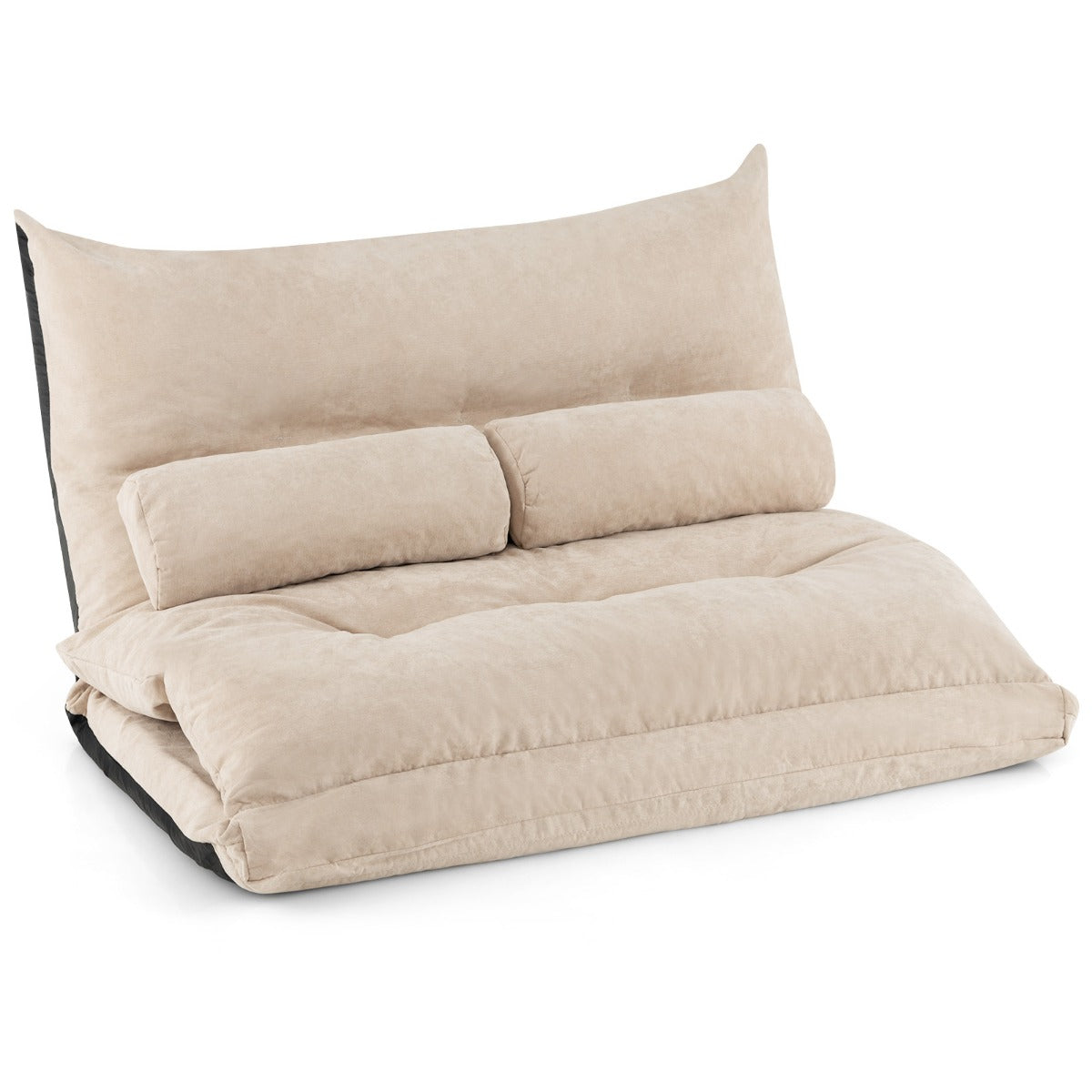LIVSK Inklapbare Vloerbank - 42-traps Verstelbare Rugleuning - 3-in-1 Sofa, Ligstoel en Bed - Comfortabele Bekleding - Beige