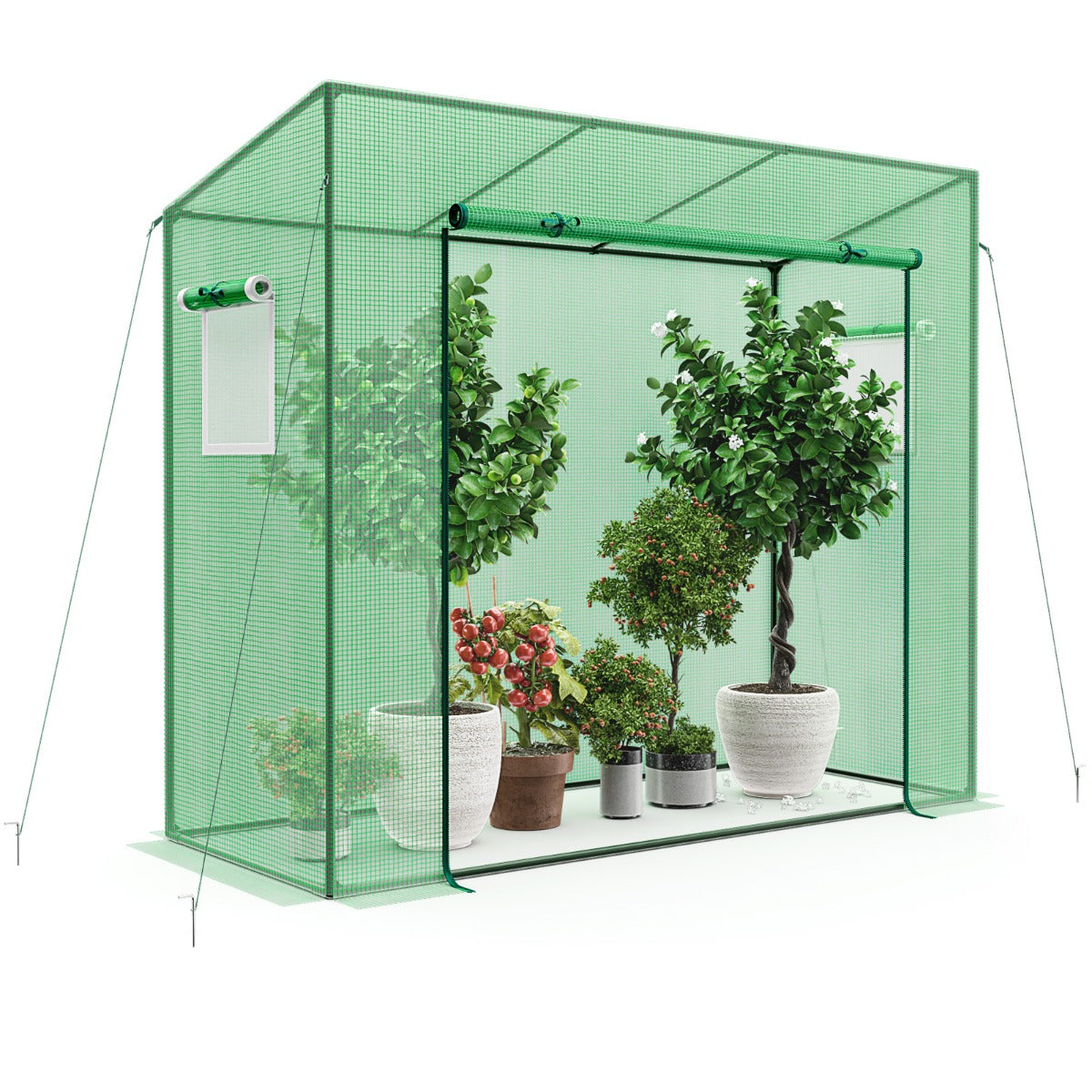 LIVSK Inloopkas - Draagbare Minikas met Oprolbare Deur - PE-Bescherming - Roestvrij Metalen Frame - 200 x 77 x 169 cm - Groen