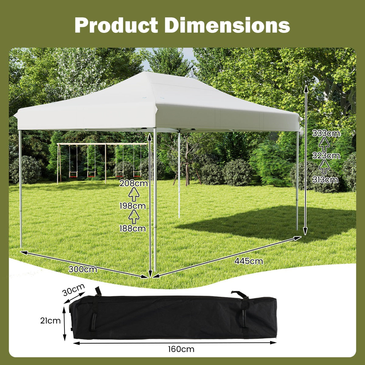 LIVSK Instant Pop-Up Partytent - 300 x 445 cm - 3 Verstelbare Hoogtes - Scheurbestendig en Waterafstotend - Inclusief Draagtas -
