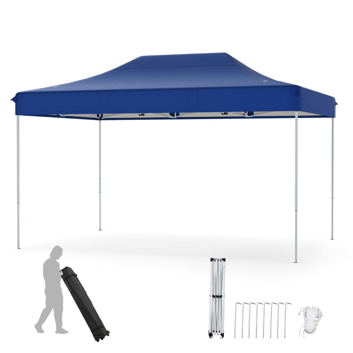 LIVSK Instant Pop-Up Gazebo - 300 x 445 cm - Waterafstotend - Verstelbare Hoogte - Stevige Structuur - Voor Feesten - Donkerblauw
