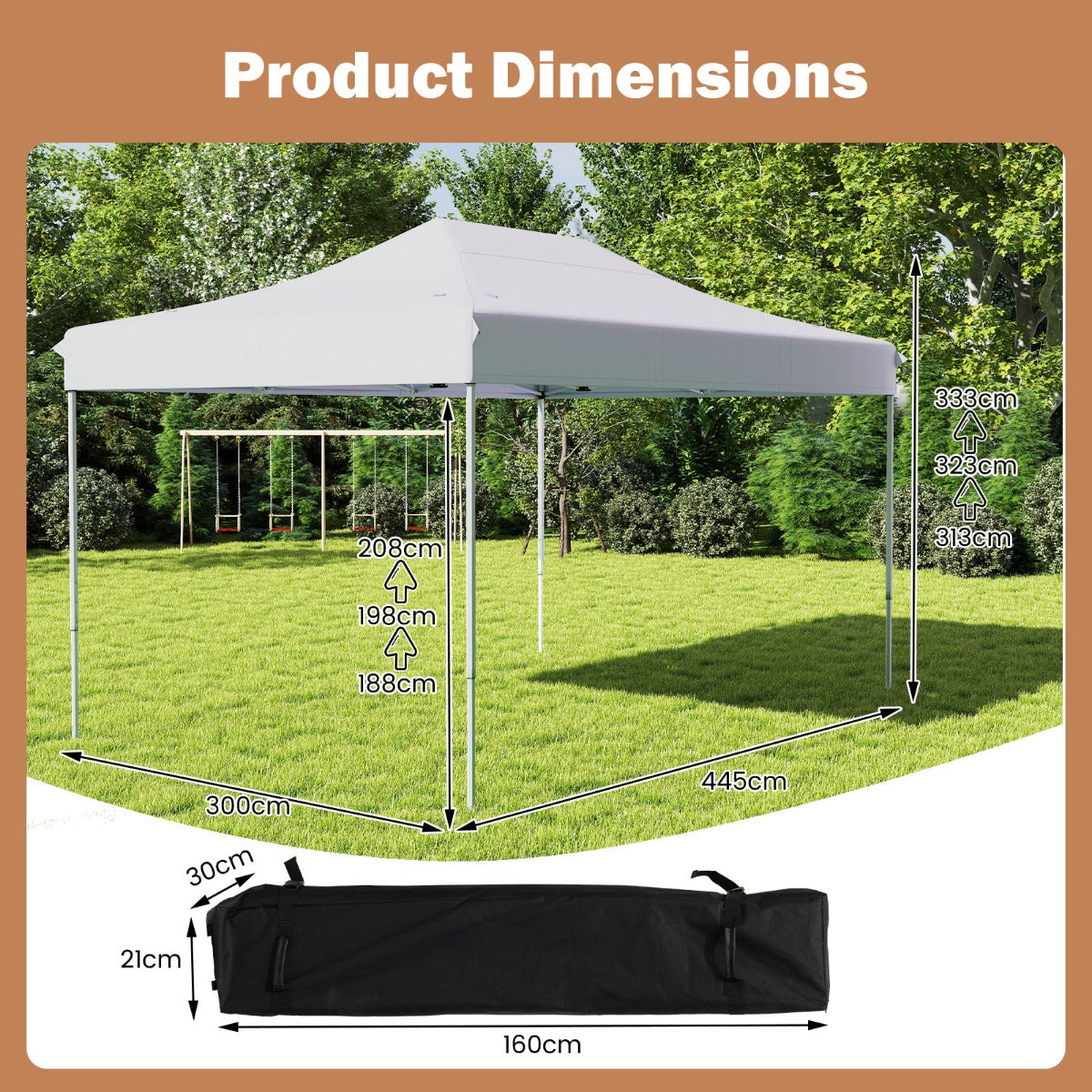 LIVSK Pop-Up Gazebo - Waterdicht en Scheurbestendig - 300 x 445 cm - 3 Hoogteopties - Stevige Constructie - Marineblauw