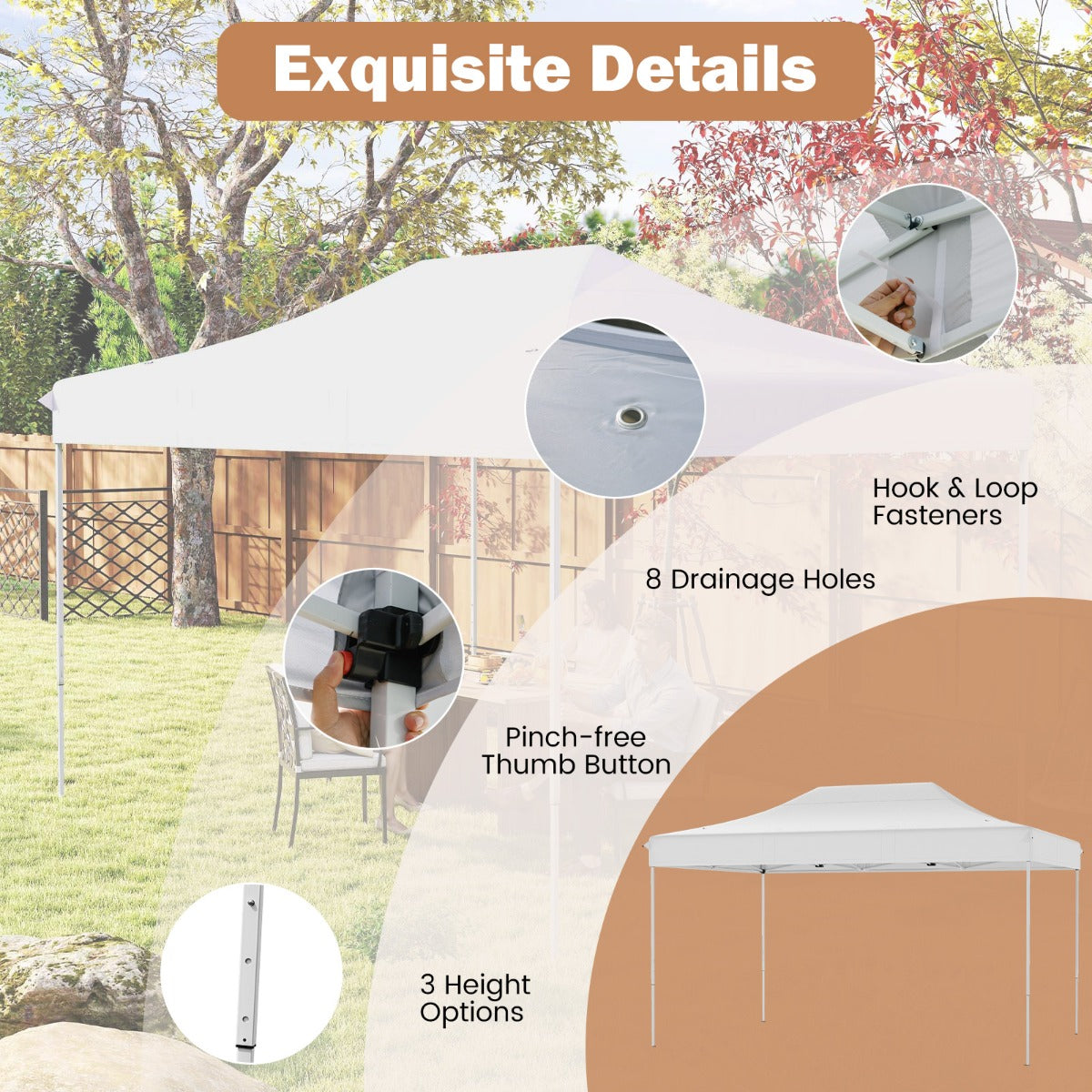 LIVSK Pop-Up Gazebo - Waterdicht en Scheurbestendig - 300 x 445 cm - 3 Hoogteopties - Stevige Constructie - Marineblauw