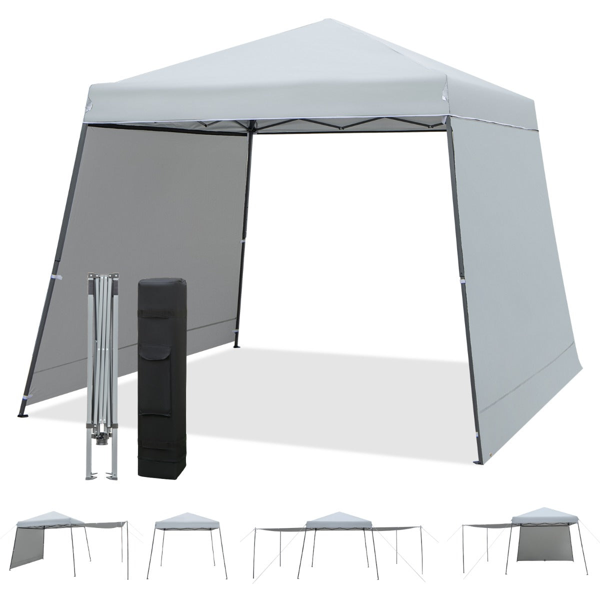 LIVSK Pop-up Luifel met Zijwanden - Groot Schaduwgebied 300 x 300 x 235-255 cm - Draagbaar en Waterdicht - Grijs