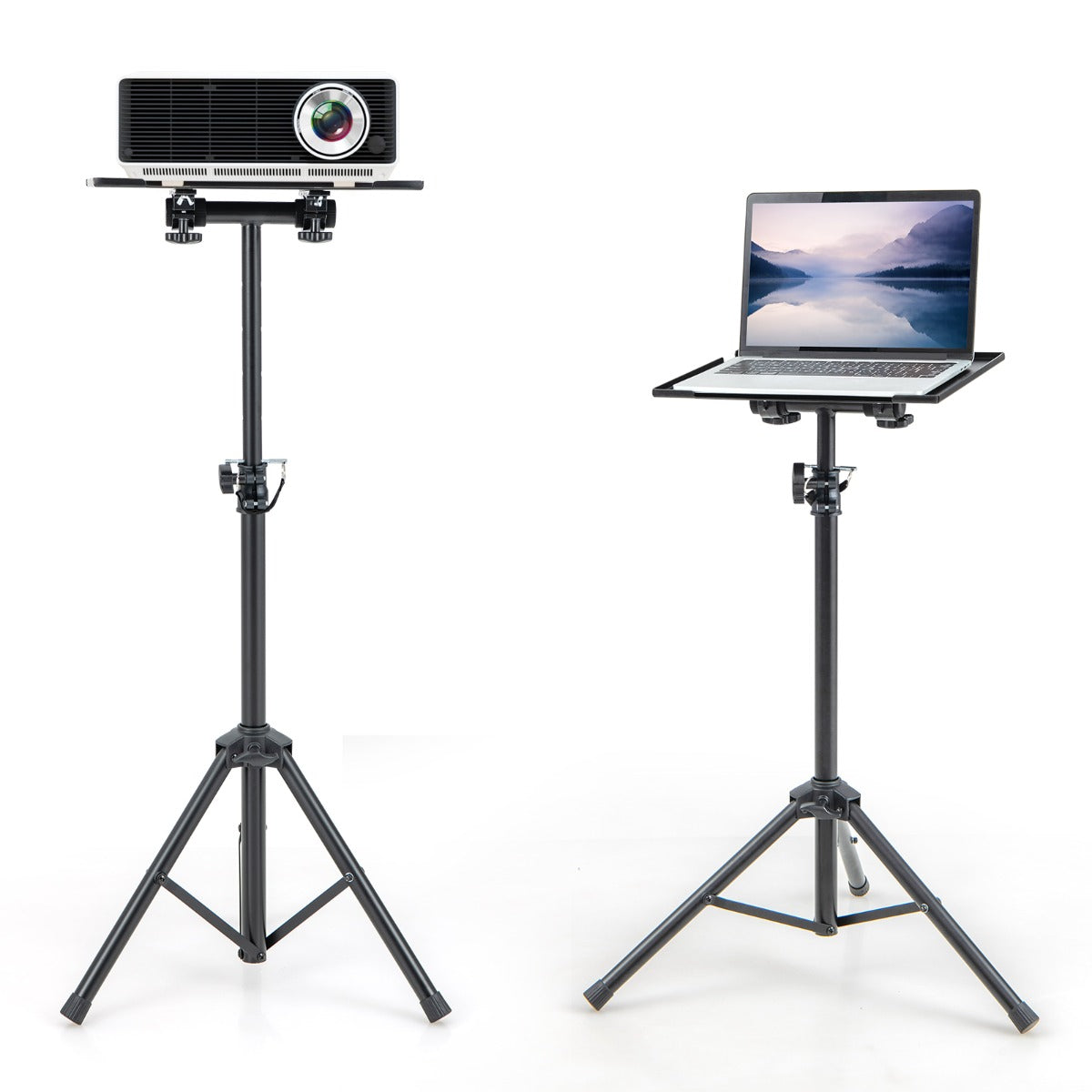 LIVSK Verstelbaar Projectorstatief - Kantelbaar Plateau - Opvouwbaar en Lichtgewicht - Hoogte 70-118,5 cm - Zwart