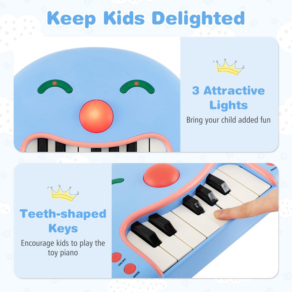 Livsk costway interactieve digitale speelgoedpiano met 13 toetsen voor kinderen met een vrolijk gezichtje 5