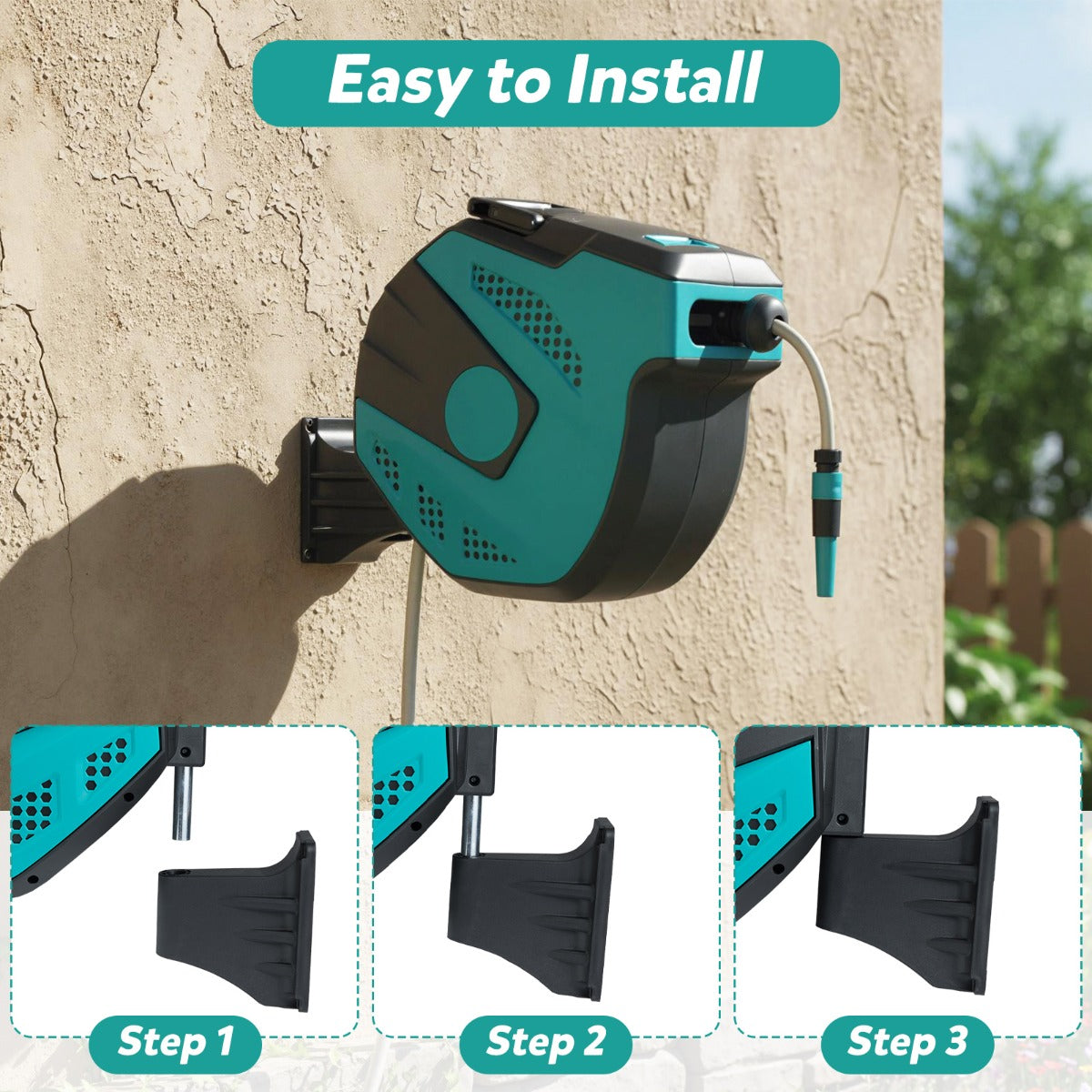 Livsk costway intrekbare tuinwaterleidingbox 20 meter waterleiding inclusief 2 meter aanvoerleiding wandmontageset 2