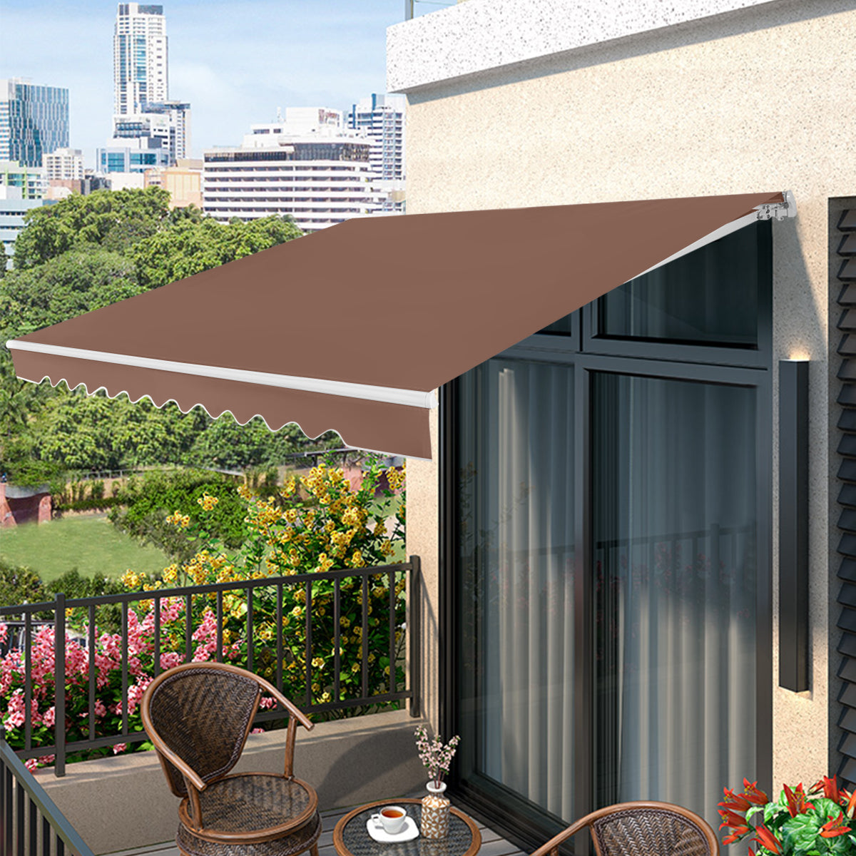 LIVSK Intrekbare Zonneluifel - Aluminium Frame - Verstelbare Hoek 5-35° - Eenvoudige Installatie - 3,6m x 3m - Wijnrood