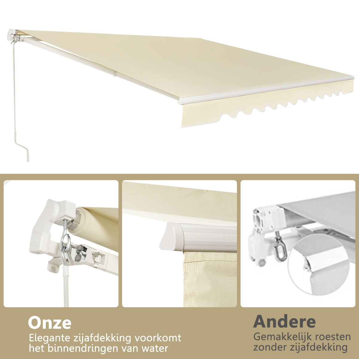 LIVSK Intrekbare Zonneluifel - Aluminium Frame - Verstelbare Hoek 5-35° - Eenvoudige Installatie - 3,6m x 3m - Beige
