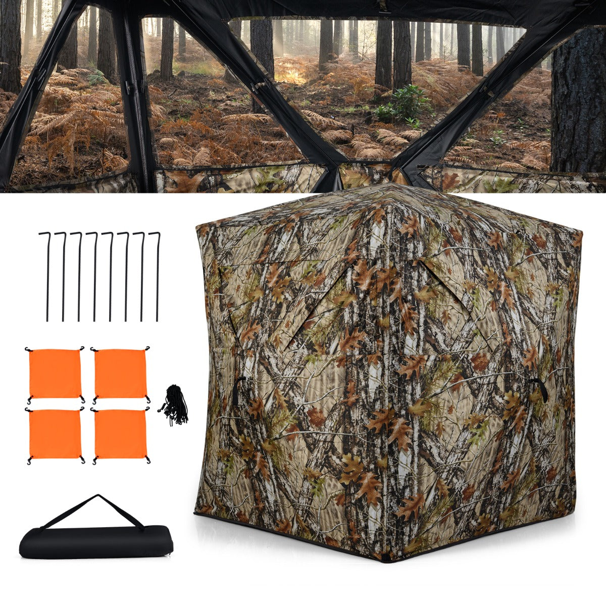 Livsk costway jachtverbergplaats tweepersoons grondtent draagbare pop up camouflage schuilplaats 140 x 140 x 170 cm 1 1