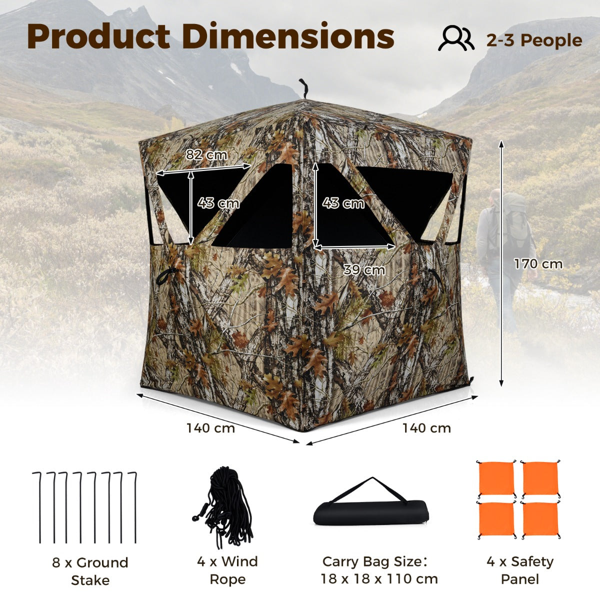 Livsk costway jachtverbergplaats tweepersoons grondtent draagbare pop up camouflage schuilplaats 140 x 140 x 170 cm 2