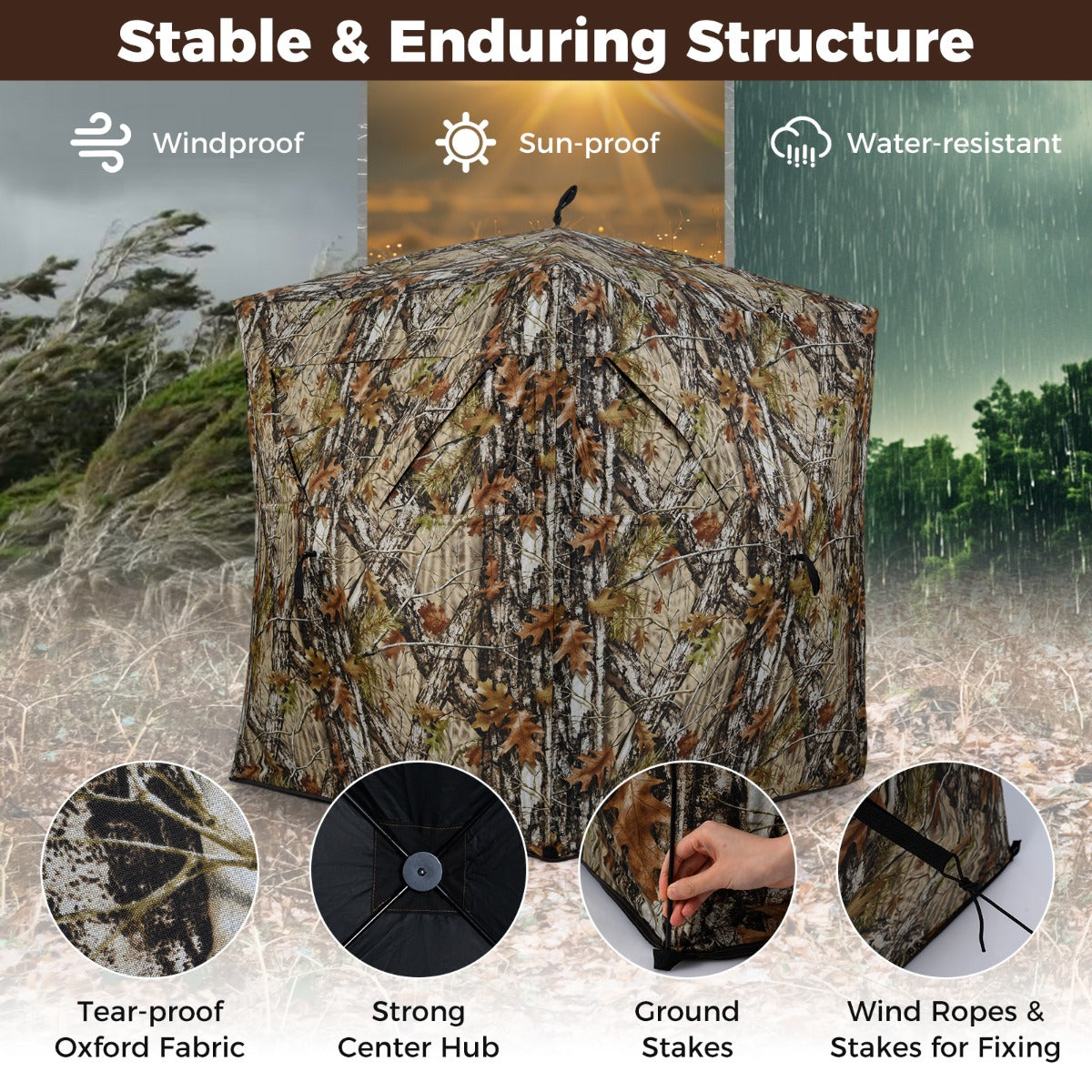 Livsk costway jachtverbergplaats tweepersoons grondtent draagbare pop up camouflage schuilplaats 140 x 140 x 170 cm 6