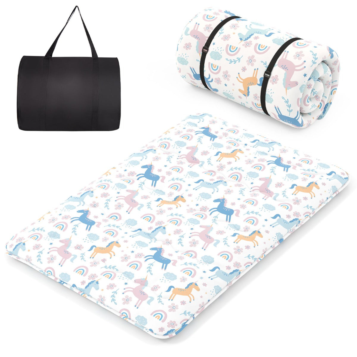 LIVSK Futonmatras in Draagtas - Afneembare Hoes - Polyester Vulling - Veelzijdig Gebruik - 200 x 90 x 10 cm - Kleurrijk