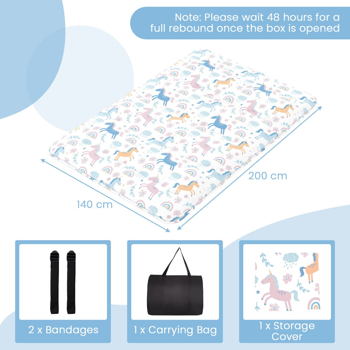 LIVSK Futonmatras in Draagtas - Afneembare Hoes - Polyester Vulling - Veelzijdig Gebruik - 200 x 90 x 10 cm - Kleurrijk