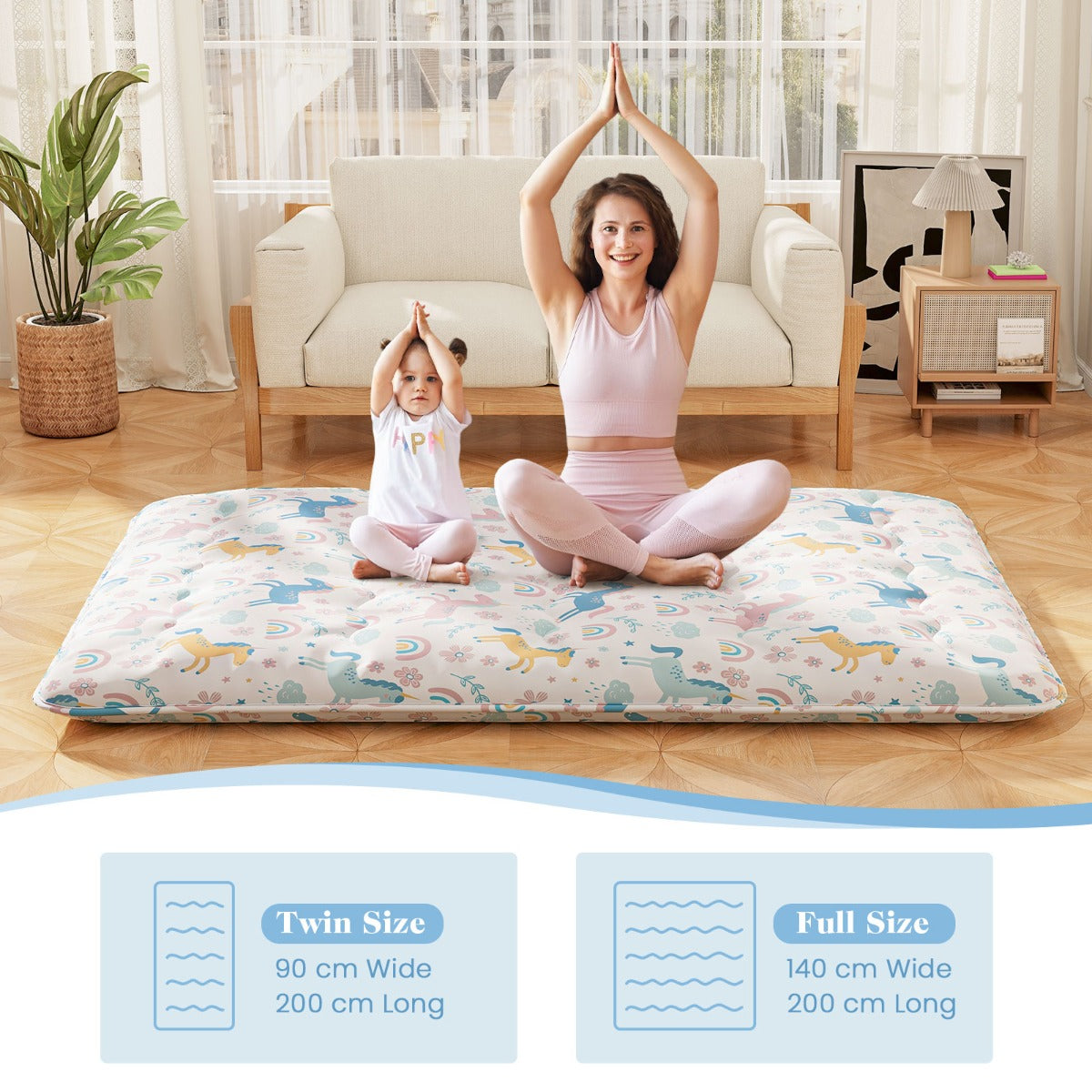 LIVSK Futonmatras in Draagtas - Afneembare Hoes - Polyester Vulling - Veelzijdig Gebruik - 200 x 90 x 10 cm - Kleurrijk