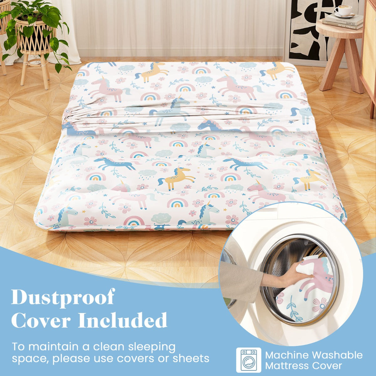 LIVSK Futonmatras in Draagtas - Afneembare Hoes - Polyester Vulling - Veelzijdig Gebruik - 200 x 90 x 10 cm - Kleurrijk